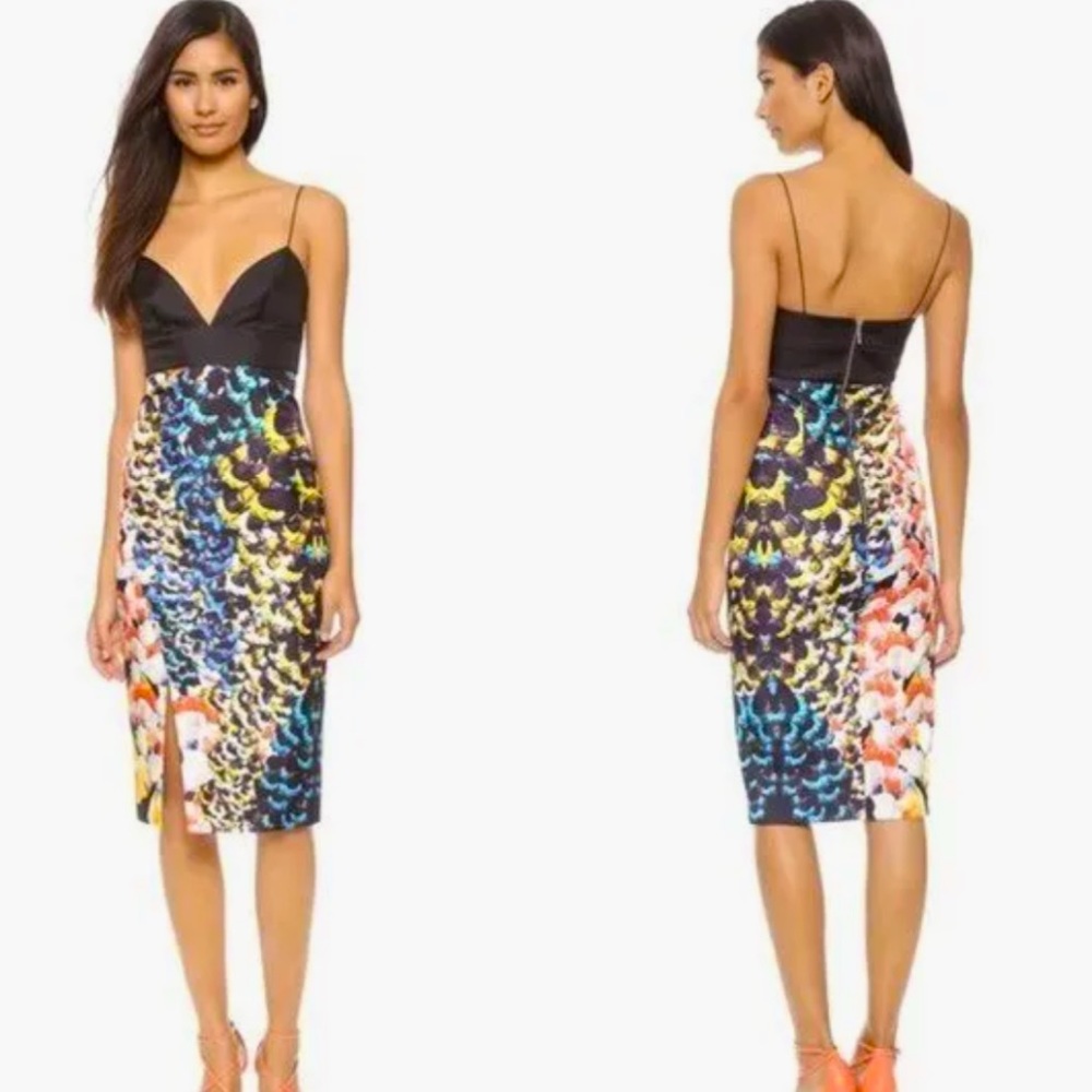 Nicholas Floral Bonded Bra Silk Floral Cocktail Dress